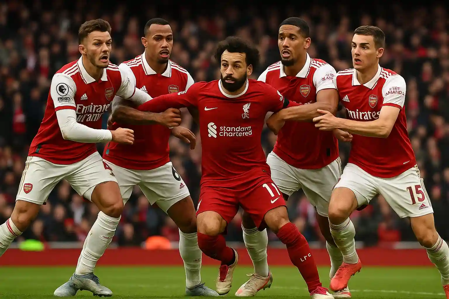 Hàng thủ Arsenal lúng túng trước áp lực Liverpool